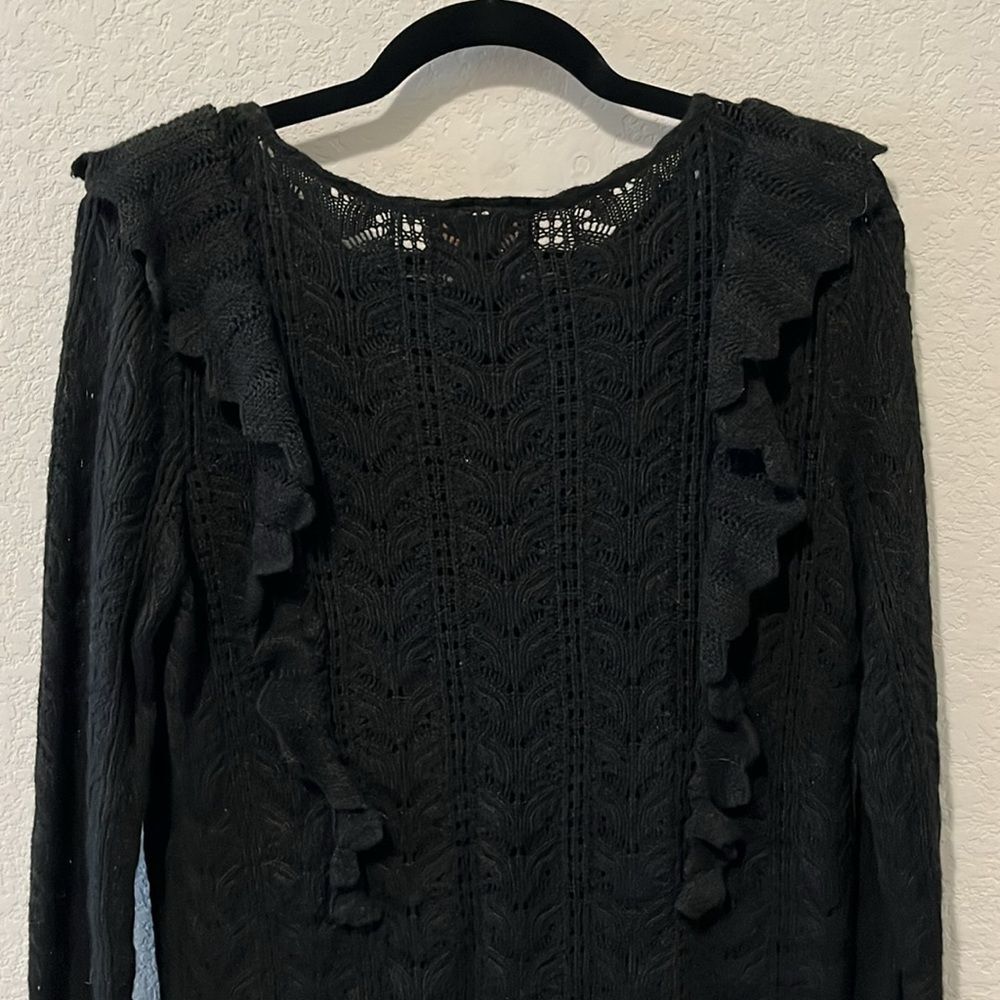 RACHEL PARCELL Black Pointelle Ruffle Lacy Knit Pullover Sweater, Size XL - Picture 10 of 11